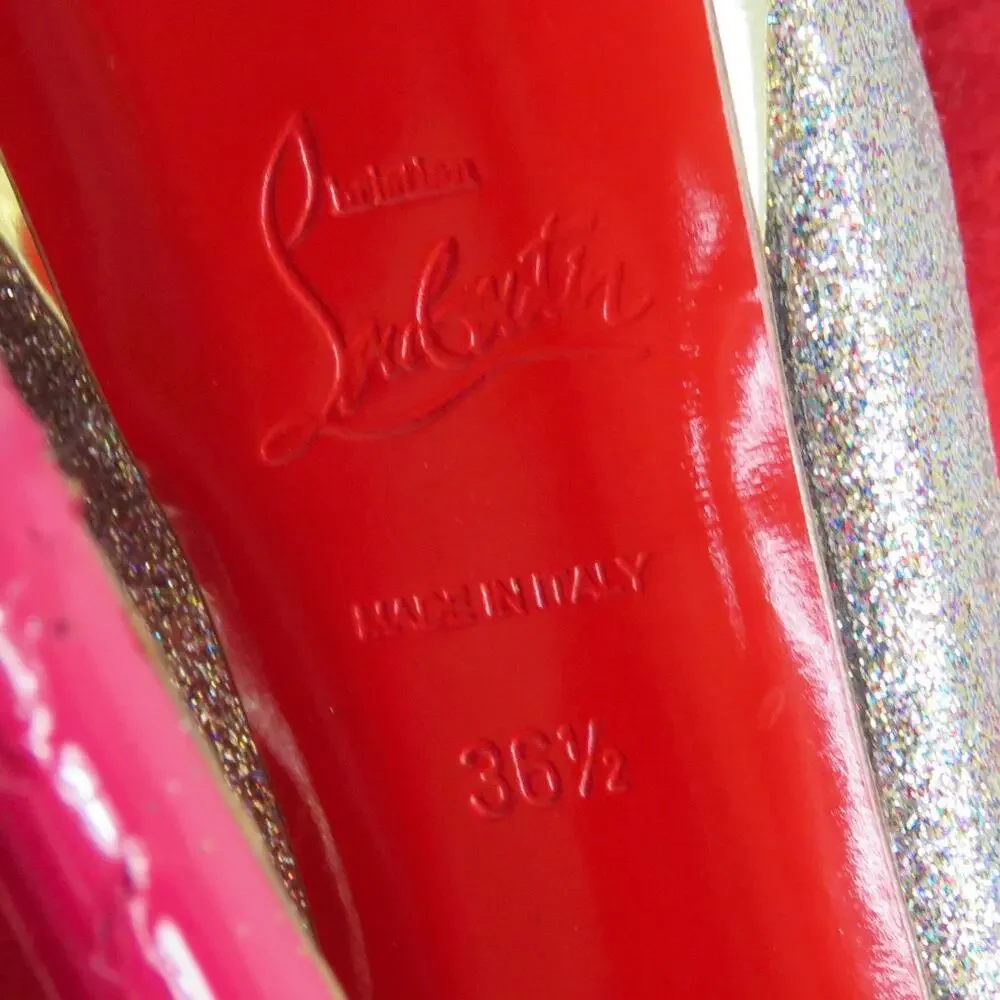 Christian Louboutin Lady Peep Slingback Glitter Pumps Platine Gold Pink Red 36.5